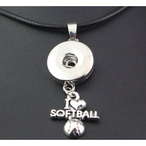 Women 45cm rope chain I love softball sports necklace With 18mm metal snap button necklace DIY Snap Jewelry Accessories for men