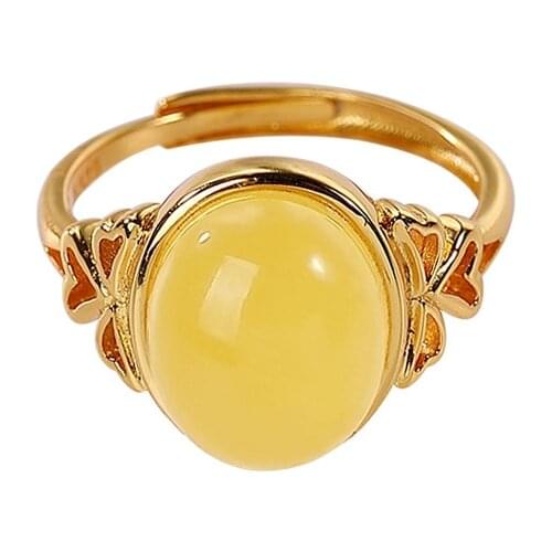 Baifuming s925 sterling silver gold-plated natural amber ring fashion all-match love egg noodles ladies ring