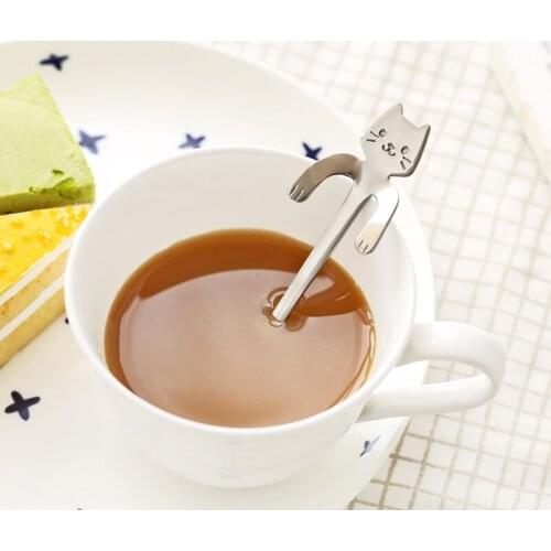 1Pcs Stainless Steel Cute Cat Coffee Spoon Long Handle Creative Hanging Spoon Ice Cream Candy Dessert Teaspoon Kitchen Tableware