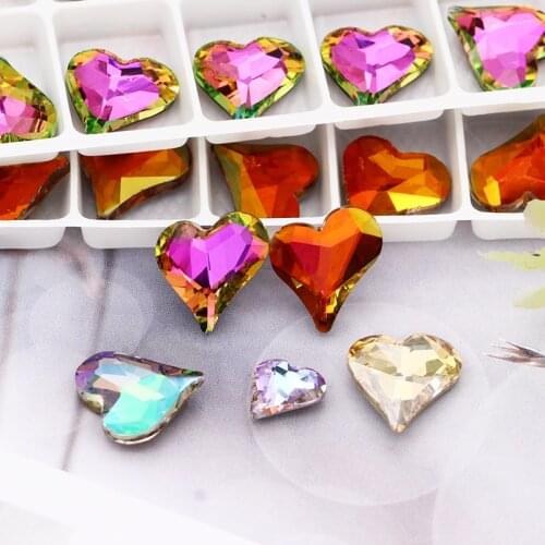 12x13mm Colorful Heart Shaped fancy Stones Pointback Glue On Rhinestones Crystals Cute Heart Loose Stones Art Crafts
