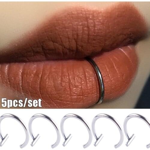 5Pcs /set Lip Nose Rings Neutral Punk Earrings Nose Clip Fake Diaphragm with Perforated Lip Ring Hoop Body Jewelry Steel Rings