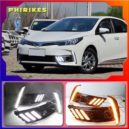 Car Led Daytime Running Lights For Toyota Corolla 2017 2018 fog lamp DC 12V ABS DRL with yellow turn signal lights