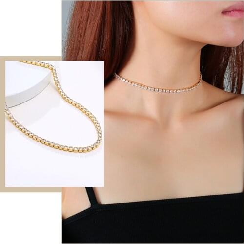 Luxury Shiny 4mm Tennis Chain Choker Necklaces for Women Iced Out 1 Row Bling CZ Stones Birthday Wedding Party Gifts Jewelry