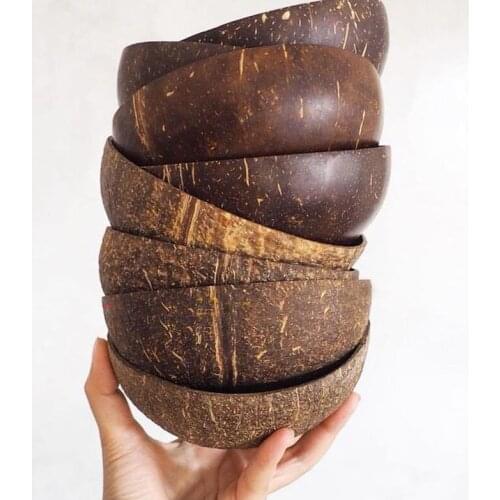 Coconut Bowl Set Natural Coconut Shell Bowl Spoon Fork Ramen Large Mixing Bowl Noodle Dessert Decoration Creative Wooden Bowl