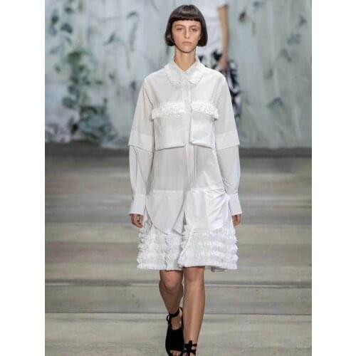 AU Designer Natural Chic Silk/Cotton White Babydoll Structure Poplin Long Shirtdress Double Pocket Ruched Layered Button-Up Gown