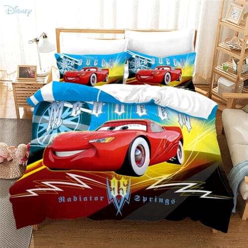 Home Textile Lightning McQueen Bedding Sets Bedclothes Bed Linen Cartoon Disney Cars Pattern Kids Theme Duvet Cover Pillowcase