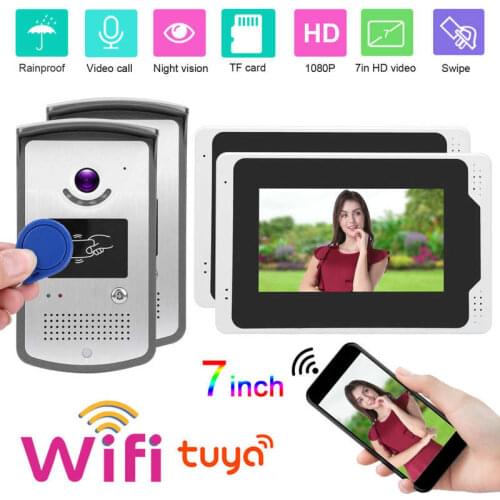 Doorbell camera 7in TFT 1080P WiFi Video Doorbell 2 Monitors 2 Cameras Card Unlock Remote Control Night Vision Waterproof