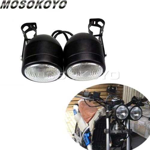 Dominator Dual Headlight With 25-38mm Tube Bracket Retro Front Lamp Universal for Honda Suzuki Cafe Racer Ducati