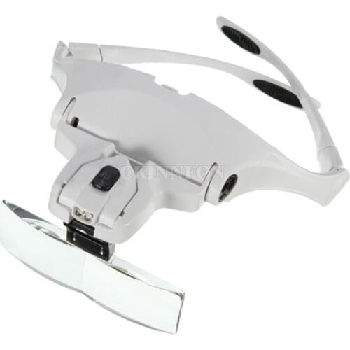 DHL 192PCS New 2 LED 1.0X 1.5X 2.0X 2.5X 3.5X Head Magnifying Glass Eye Loupe with Bracket