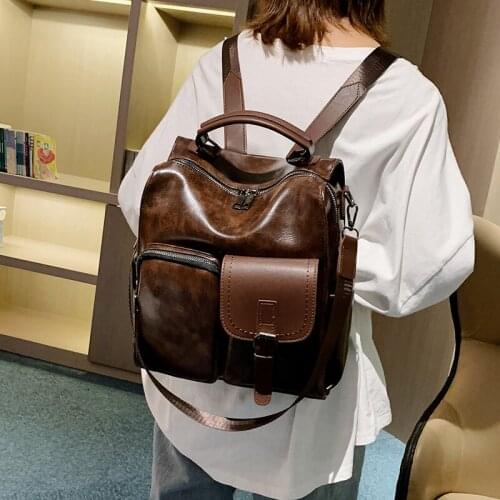 Quality Pu Leather Backpack Women Solid Color School Bag Female High Capacity Ladies Travel Bag Multi-Purpose Backpack