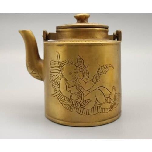 China brass Two kids flagon crafts statue