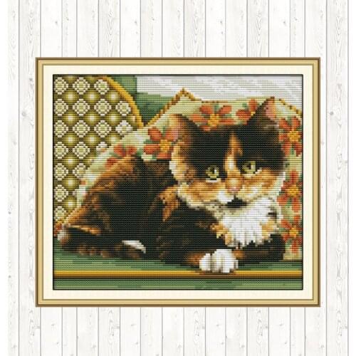 Kitten Printed Canvas Chinese Cross Stitch Kits Printed 14CT 11CT Counted and Stamped DMC Counted DIY Needlework Home Decor
