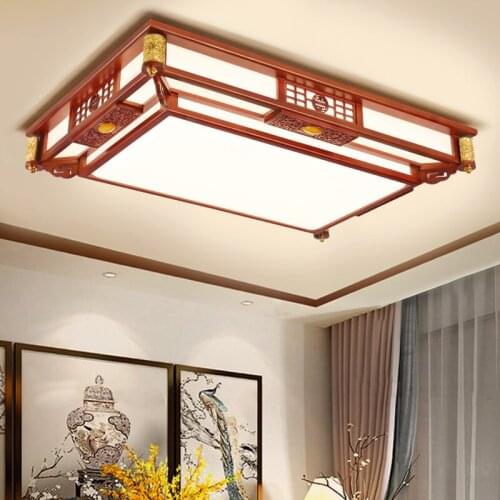 Chinese Ceiling Lamps Living Room Teahouse Solid Wood Round Ceiling Light Bedroom Restaurant Retro Rectangle led Ceiling Lights