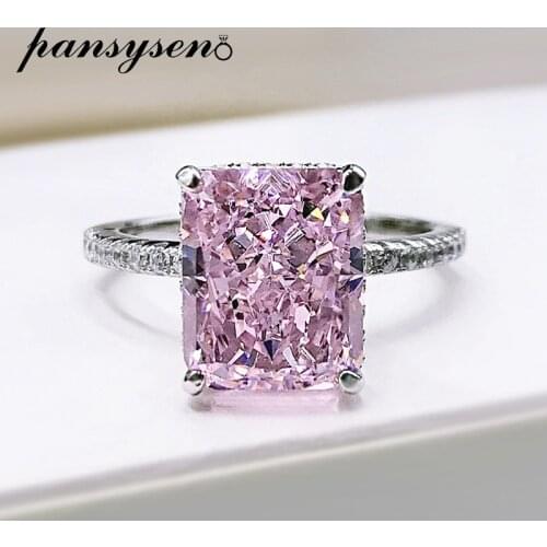 PANSYSEN Top Quality Simulated Moissanite Sapphire Gemstone Wedding Engagement Ring 925 Sterling Silver Fine Jewelry Wholesale