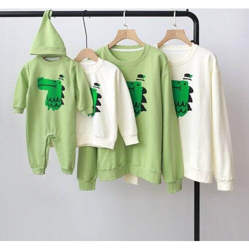 Cartoon Matching Family Outfits Casual Clothes for Women 2021 Fall Mommy and Me Hoodies Top Animal Children Clothes Baby Rompers
