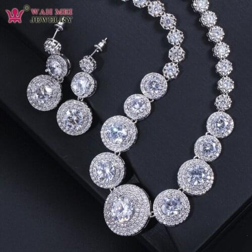 Wedding Bride Two Piece High Quality Micro Jewelry Set Cubic Zircon Necklace and Earrings For Party Accessories