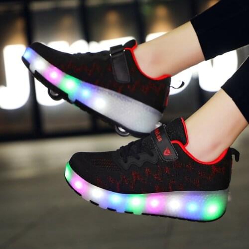 Size 28-40 USB Charging Glowing Toddler on Wheels Kids Led Shoes Luminous Sneakers for Children Boys Girls Roller Skate Shoes