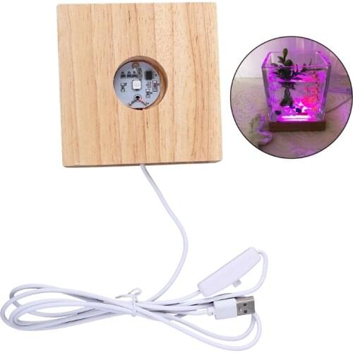 Handmade Square Wooden LED Light Base Night Lamp Base Stand for Crystal Glass Resin Art Dispaly Ornaments Decor