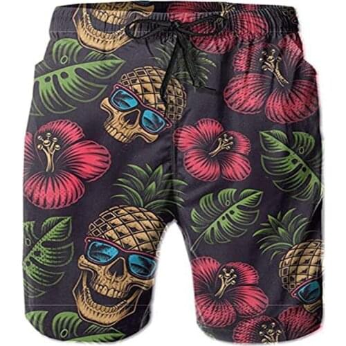 Pineapple Skull Swim Trunks Mens Funny Quick Dry 3D Printed Swimming Pants Elastic Waist Beach Board Shorts