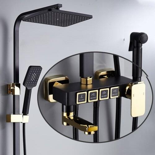 Black Gold Thermostatic Shower Faucet Set White Rainfall Bathroom Shower Mixer Faucets with Bidet Hot Cold Water Mixer Tap