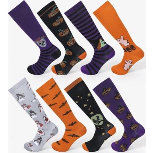 Running Men Women New Compression Socks Halloween Dog Pumpkin Prints Unisex Outdoor Running Cycling Long Pressure Stockings