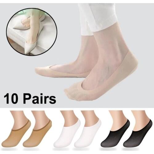 10 Pairs Womens Fashion Shallow Mouth Invisible Boat Socks Summer Girl Lace Breathable Cotton Socks Non-slip Boat Socks Socks