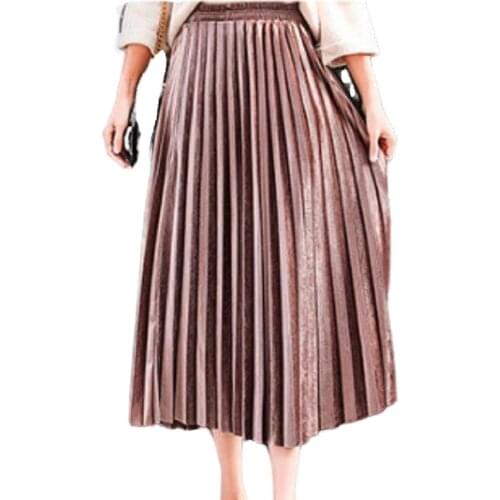 Pleated Skirt Women Autumn Long Vintage Gray Korean 2021 Maxi High Waist Casual Winter Black Party School Girl Velvet Skirt