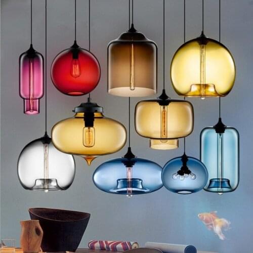 Northern Europe Simple Transparent Glass Hanging Lights For Dining Room Colorful Goldfish bowl Cord Pendant Lamp Clear Glass