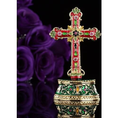 Qifu colourful metal cross shape jewelry box