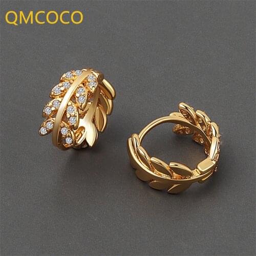 QMCOCO Prevent Allergy 925 Silver Hoop Earrings For Women New Trendy Sweet Sparkling Zircon Leaves For Bride Jewelry Accessories