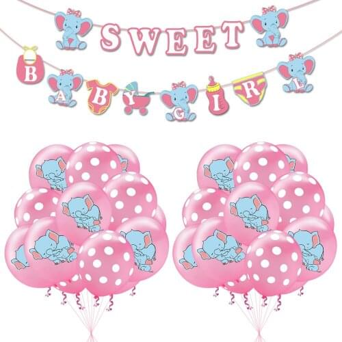 Pink Blue Elephant Latex confetti balloon Baby Boy Girl Banner for Gender Reveal Baby shower Party Supplies Decorations