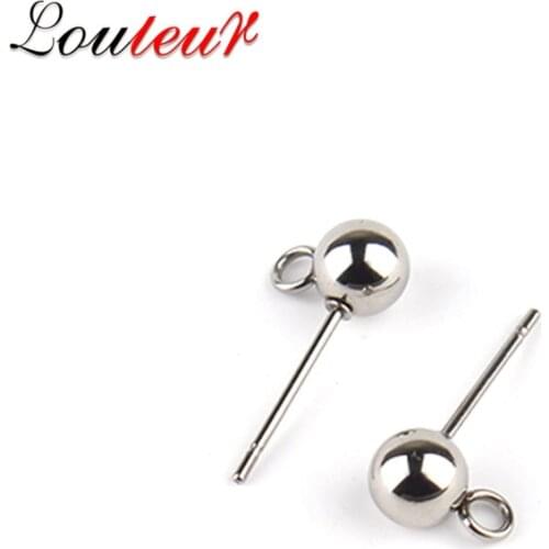LOULEUR 20pcs/lot Ball Size 4mm 5mm 6mm Stainless Steel Ear Post Stud Earrings Back Jewelry Findings for Earrings Jewelyr Making
