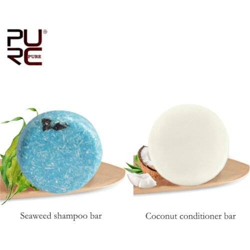PURC handmade seaweed hair shampoo bar and hair coconut conditioner bar organic plant extract solid hair bar hair care set