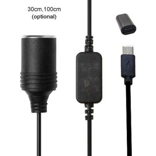 USB C PD Female Type-C Male to 12V Car Power Socket Cable for Car DVR GPS E-Dog M5TD
