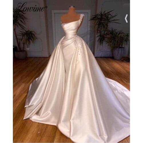 Lowime Dubai Pearls Beading Long Evening Dresses 2021 Customized Mermaid Prom Celebrity Dress Arabic Party Gown For Weddings