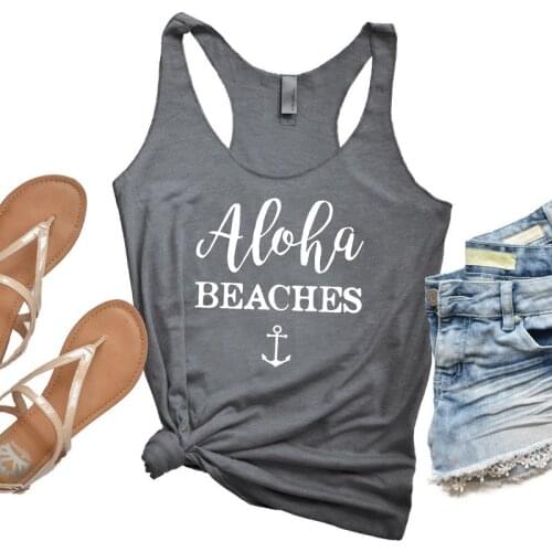 Vest Aloha Beaches Tank Tops Womens Racerback Graphic Vacay Beach Tanks Trendy Summer Vacation Hawaii Party Workout Tee Shirt