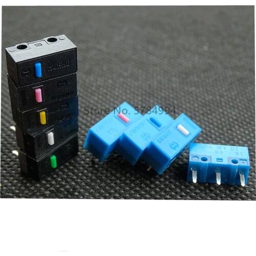 10Pcs NEW HUANO mouse micro switch button white yellow blue pink green dot blue shell white dot General OMRON square 3Pin switch