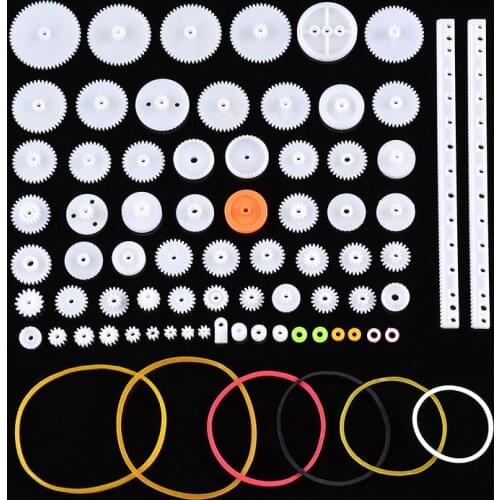 75Pcs Mixed White Plastic Gear Gearbox Rack Pulley Belt Worm Gear Single Double Gear DIY Tool For Robot