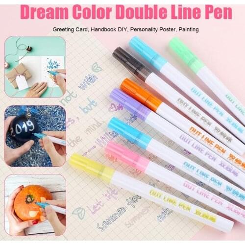 8 Colors/set Gift Card Writing Drawing Pens Double Line Outline Pen Cute Stationery For Calligraphy Lettering Scrapbooking