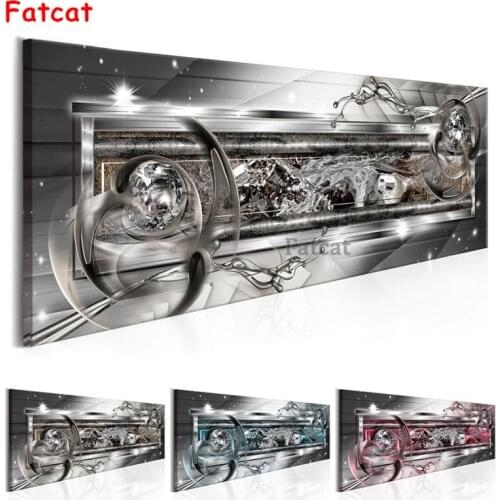 Full Square 5D DIY Diamond Painting Metal Silver Abstract Art Sticker Embroidery Mosaic Rhinestones Large Office Decor PP078