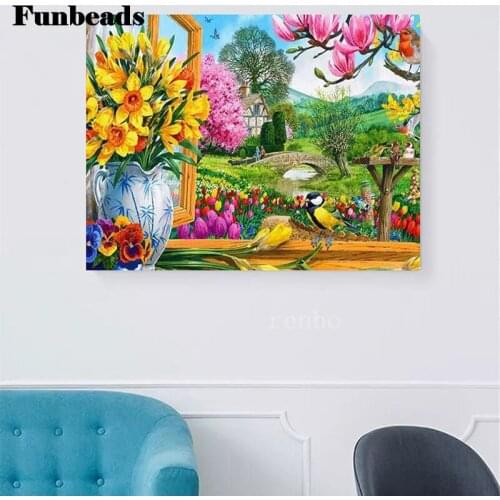 Diy Diamond Painting 5D Garden Hut Birds Spring Landscape Embroidery Puzzle Diamond Mosaic Christmas Gift Wall Decor 2021 FF3961