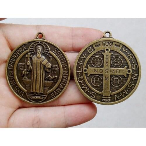 Free Shipping 1pcs 40x50mm bronze Christian sacramental containing symbols text related to the life of Saint Benedict of Nursia