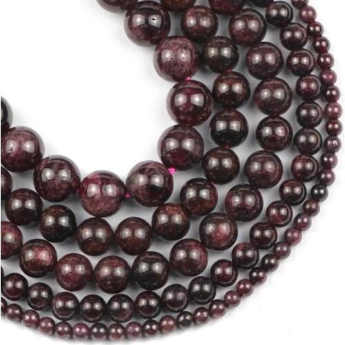 Natural Stone Dark Red Garnet Beads Round Spacer Loose Beads For Jewelry Making DIY Bracelet Necklace Accessories 15'' 4/6/8mm