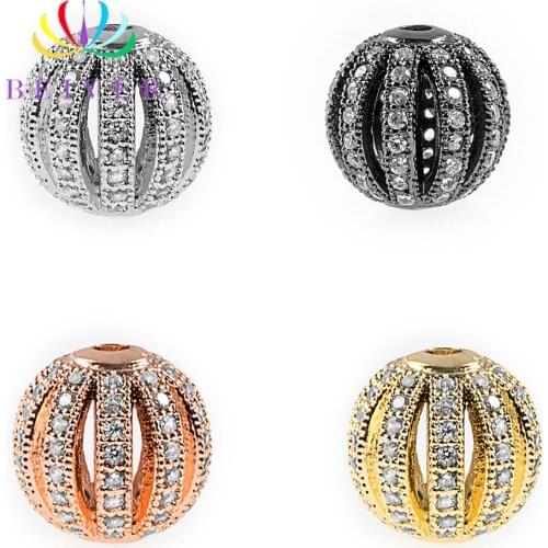 Beiver 5pcs/lot 8mm/10mm/12mm Luxury Micro Pave AAA+ Zircon European Spacer Beads Ball Shape Charms for Bracelet Making Jewelry