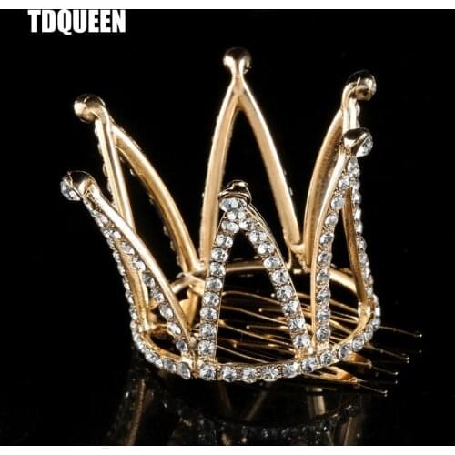 TDQUEEN Tiaras and Crowns Hair Comb Gold Color Kids Girls Mini Round Hair Jewelry Pageant Prom Princess Tiara Crown
