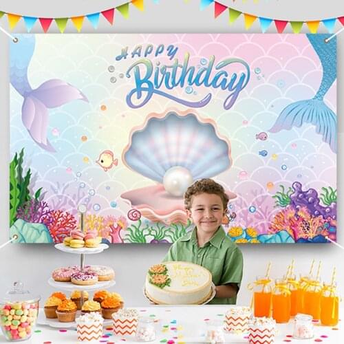 Fantasy Mermaid Party Banner Bunting Happy Birthday Party Background Decoration Kids Under the Sea Little Mermaid Party Supplies
