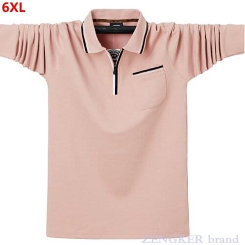 Big size cotton zipper lapel long-sleeved t-shirt men cotton t-shirt big yards men shirt POLO oversized 4XL 5XL 6XL