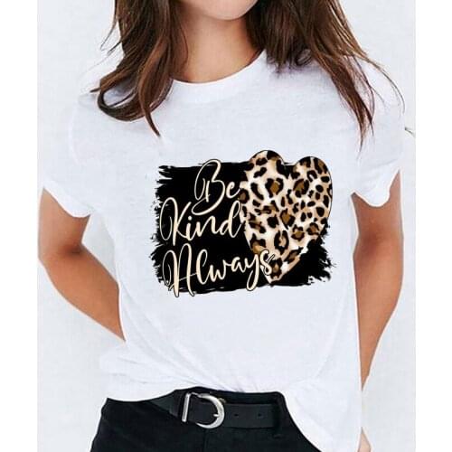 T Shirt for Women Leopard Love Letter Fashion Style Cute 90s Ladies Print Lady T-shirts Top Womens Graphic Female Tee T-Shirt