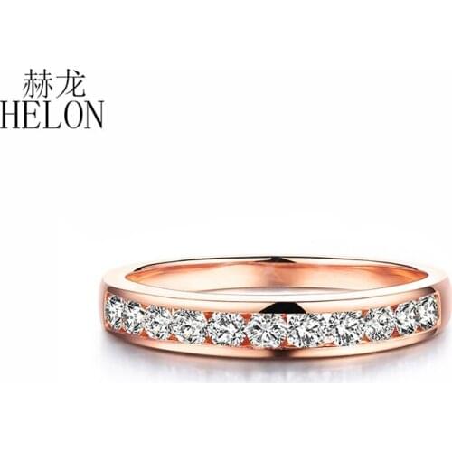 HELON Solid 14k Rose Gold Round SI/H Genuine Natural Diamonds Engagement Wedding Ring Women Trendy Fine Jewelry Diamond Ring