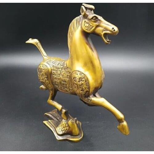 Chinese Pure brass horse stepping on a swallow Statue
